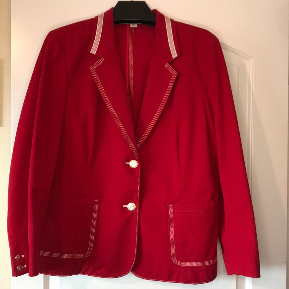 Sporty St. John Red Blazer w/ white stitching